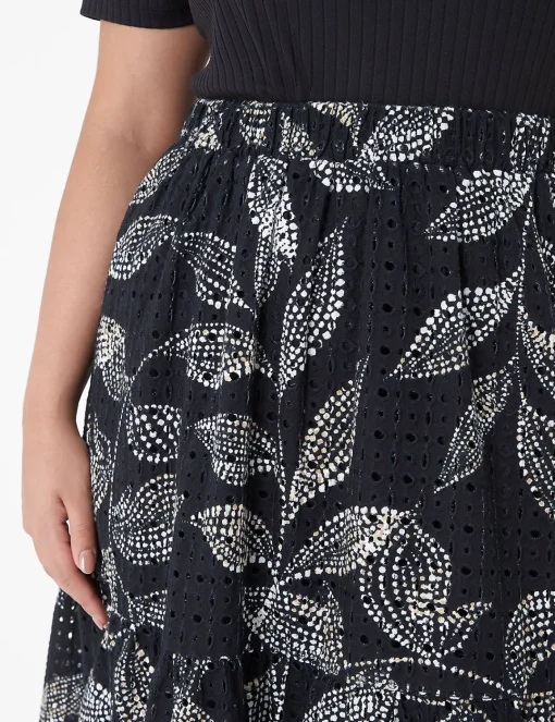 Work Versatile^Lane Bryant Flounce Eyelet Skirt Black Leaf