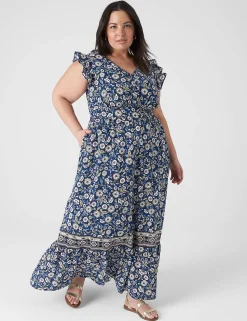 Fit & Flare^Lane Bryant Flutter-Sleeve Button-Front Maxi Dress Erica Floral
