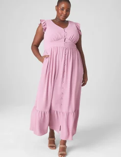 Fit & Flare^Lane Bryant Flutter-Sleeve Button-Front Maxi Dress Mauve Orchid