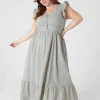 Maxi & Midi^Lane Bryant Flutter-Sleeve Button-Front Maxi Dress Dried Sage