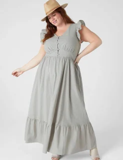 Maxi & Midi^Lane Bryant Flutter-Sleeve Button-Front Maxi Dress Dried Sage