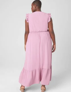 Casual^Lane Bryant Flutter-Sleeve Button-Front Maxi Dress Mauve Orchid
