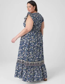 Fit & Flare^Lane Bryant Flutter-Sleeve Button-Front Maxi Dress Erica Floral