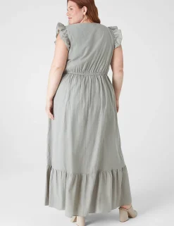 Maxi & Midi^Lane Bryant Flutter-Sleeve Button-Front Maxi Dress Dried Sage