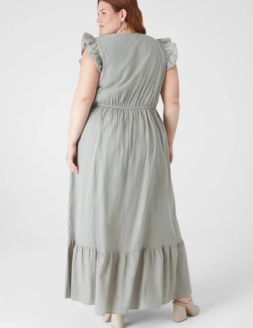 Maxi & Midi^Lane Bryant Flutter-Sleeve Button-Front Maxi Dress Dried Sage