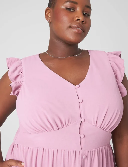 Casual^Lane Bryant Flutter-Sleeve Button-Front Maxi Dress Mauve Orchid