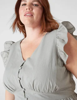 Maxi & Midi^Lane Bryant Flutter-Sleeve Button-Front Maxi Dress Dried Sage