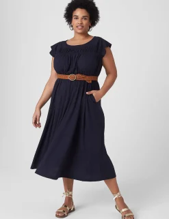 Work Versatile^Lane Bryant Flutter-Sleeve Crew-Neck Dress Maritime Blue