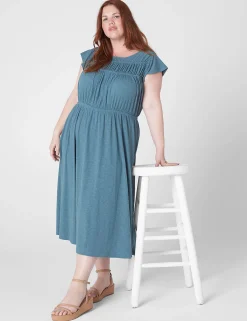 Fit & Flare^Lane Bryant Flutter-Sleeve Crew-Neck Dress North Atlantic Green