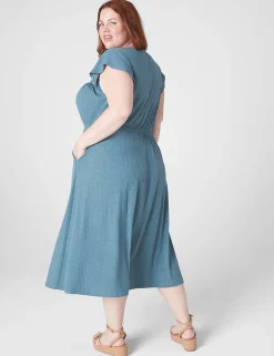 Fit & Flare^Lane Bryant Flutter-Sleeve Crew-Neck Dress North Atlantic Green