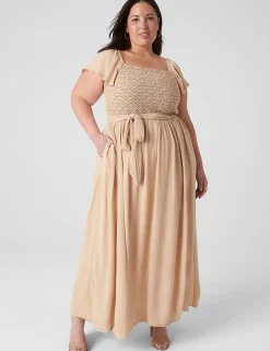 Fit & Flare^Lane Bryant Flutter-Sleeve Crochet-Front Maxi Dress Ginger Root