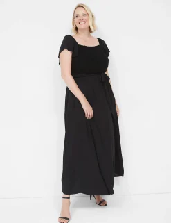 Maxi & Midi^Lane Bryant Flutter-Sleeve Crochet-Front Maxi Dress Black