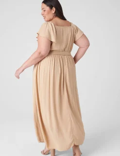 Fit & Flare^Lane Bryant Flutter-Sleeve Crochet-Front Maxi Dress Ginger Root
