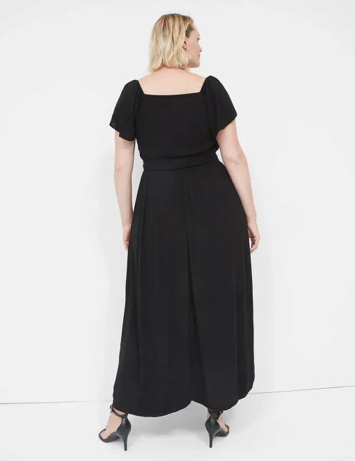 Maxi & Midi^Lane Bryant Flutter-Sleeve Crochet-Front Maxi Dress Black