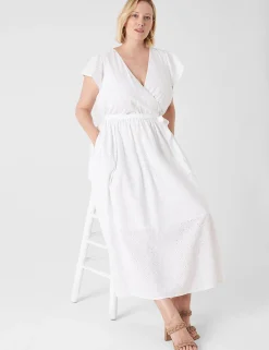 Occasion^Lane Bryant Flutter-Sleeve Eyelet Maxi Dress White