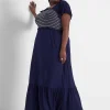 Maxi & Midi^Lane Bryant Flutter-Sleeve Smocked Bodice Maxi Dress Maritime Blue
