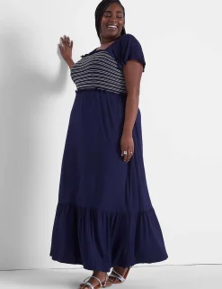 Fit & Flare^Lane Bryant Flutter-Sleeve Smocked Bodice Maxi Dress Maritime Blue