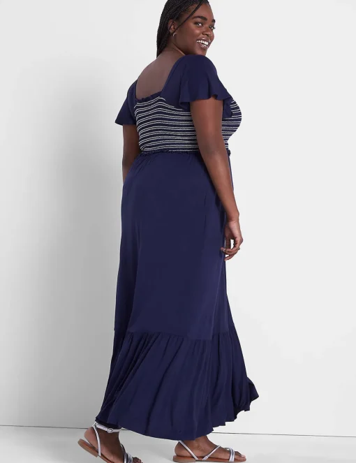 Maxi & Midi^Lane Bryant Flutter-Sleeve Smocked Bodice Maxi Dress Maritime Blue