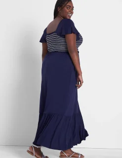 Fit & Flare^Lane Bryant Flutter-Sleeve Smocked Bodice Maxi Dress Maritime Blue
