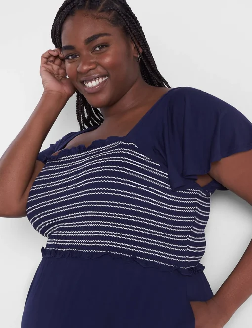Maxi & Midi^Lane Bryant Flutter-Sleeve Smocked Bodice Maxi Dress Maritime Blue