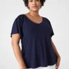 Knit Tops^Lane Bryant Flutter-Sleeve Smocked Rib Tee Maritime Blue