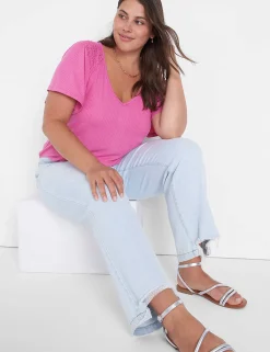 Knit Tops^Lane Bryant Flutter-Sleeve Smocked Rib Tee Fiji Flower