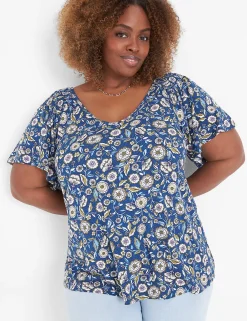The Tee Shop^Lane Bryant Flutter-Sleeve Smocked Tee Erica Floral