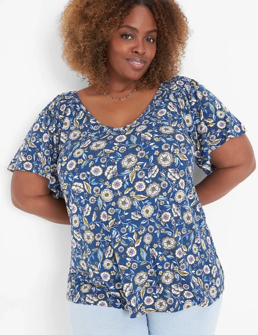 The Tee Shop^Lane Bryant Flutter-Sleeve Smocked Tee Erica Floral