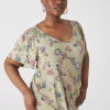 The Tee Shop^Lane Bryant Flutter-Sleeve Smocked Tee Batik Floral