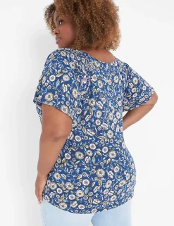 The Tee Shop^Lane Bryant Flutter-Sleeve Smocked Tee Erica Floral