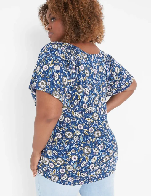 The Tee Shop^Lane Bryant Flutter-Sleeve Smocked Tee Erica Floral