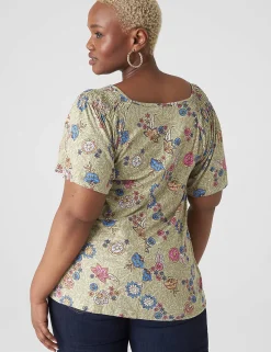 The Tee Shop^Lane Bryant Flutter-Sleeve Smocked Tee Batik Floral