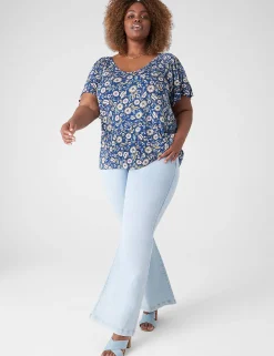 The Tee Shop^Lane Bryant Flutter-Sleeve Smocked Tee Erica Floral
