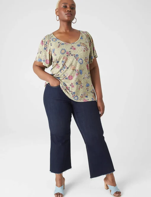The Tee Shop^Lane Bryant Flutter-Sleeve Smocked Tee Batik Floral
