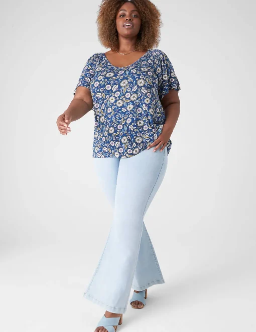 Knit Tops^Lane Bryant Flutter-Sleeve Smocked Tee Erica Floral