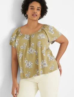 Knit Tops^Lane Bryant Flutter-Sleeve Square-Neck Knit Top Femme Floral