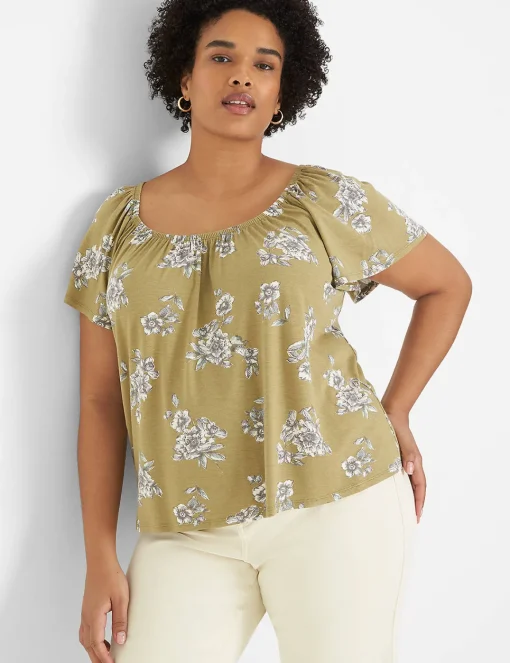 Knit Tops^Lane Bryant Flutter-Sleeve Square-Neck Knit Top Femme Floral