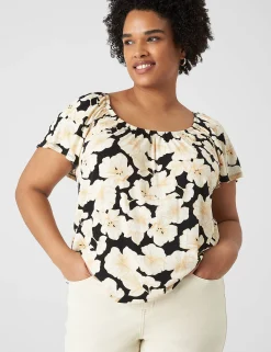 Knit Tops^Lane Bryant Flutter-Sleeve Square-Neck Knit Top Elegant Floral