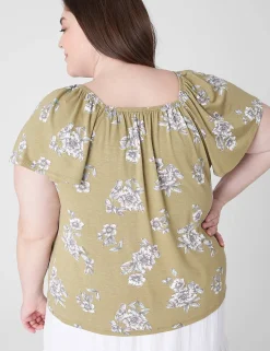 Knit Tops^Lane Bryant Flutter-Sleeve Square-Neck Knit Top Femme Floral
