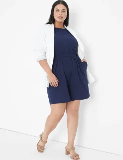 Casual^Lane Bryant Flutter-Sleeve Surplice-Back Romper Maritime Blue