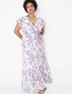 Work Versatile^Lane Bryant Flutter-Sleeve Surplice-Neck Maxi Dress Martha Paisley