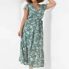 Maxi & Midi^Lane Bryant Flutter-Sleeve Surplice-Neck Maxi Dress Green Cabo Flower