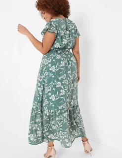 Date Night^Lane Bryant Flutter-Sleeve Surplice-Neck Maxi Dress Green Cabo Flower