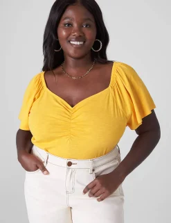 Knit Tops^Lane Bryant Flutter-Sleeve Sweetheart-Neck Top Citrus