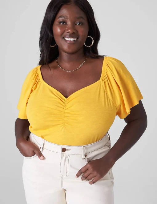 Knit Tops^Lane Bryant Flutter-Sleeve Sweetheart-Neck Top Citrus