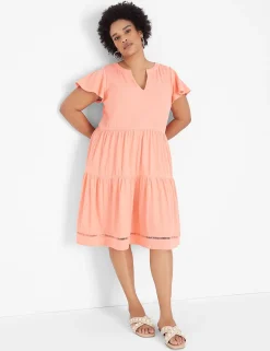 Casual^Lane Bryant Flutter-Sleeve Tiered Swing Dress Desert Flower