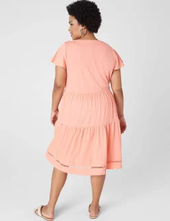 Casual^Lane Bryant Flutter-Sleeve Tiered Swing Dress Desert Flower