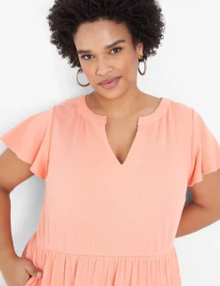 Casual^Lane Bryant Flutter-Sleeve Tiered Swing Dress Desert Flower