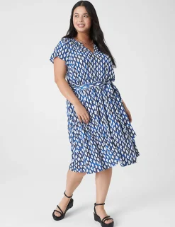 Work Versatile^Lane Bryant Flutter-Sleeve V-Neck Knit Swing Dress Shibori Diamond