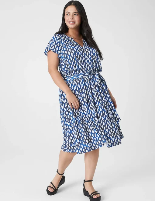 Work Versatile^Lane Bryant Flutter-Sleeve V-Neck Knit Swing Dress Shibori Diamond